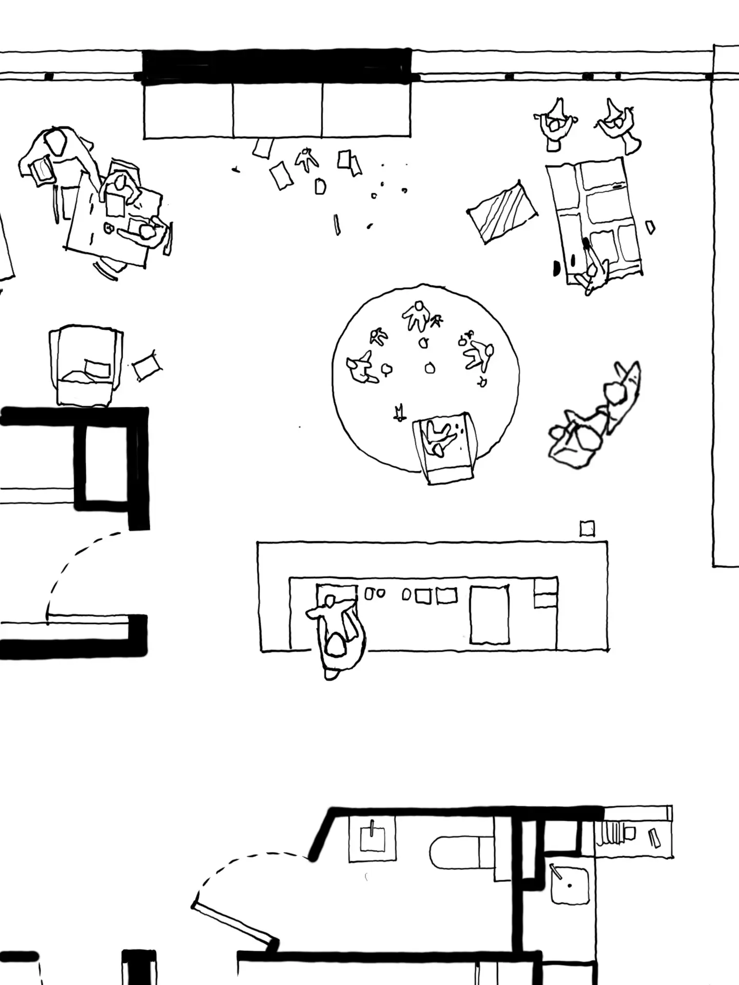 La crèche en papier, les enfants sont accueillis dans la salle de motricité